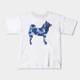 Lilly the Shiba Inu Silhouette - Blue Camo on White Kids T-Shirt